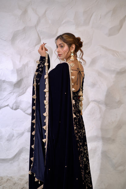 Malaika Velvet Navy Blue Anarkali