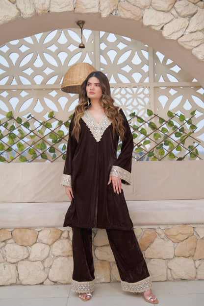 Roza Brown Velvet Co Ord Set