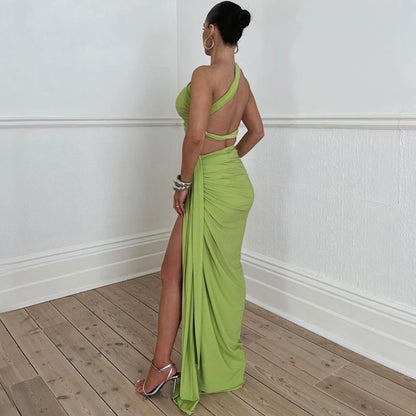 Rushed Tank Crop top and Slit Skirt - Olive Green