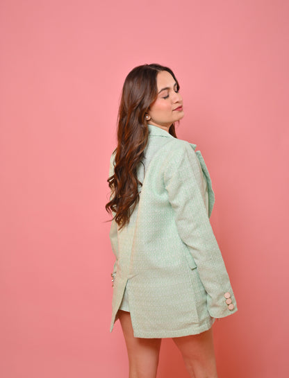 Mint Green Tweed Blazer and Skirt Set